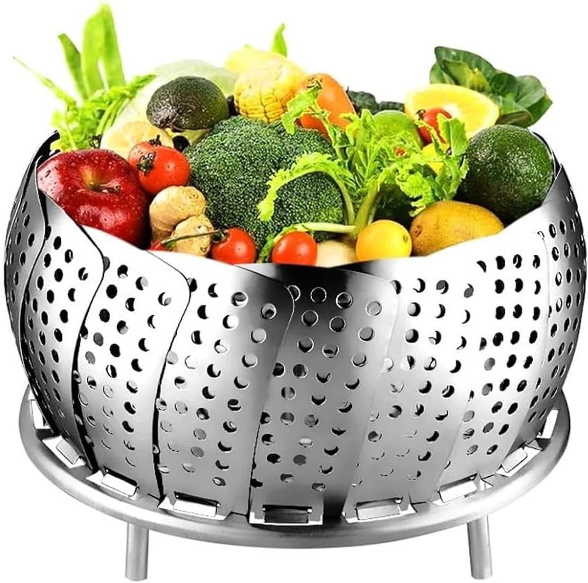 Stoominzet Pan - Stoommandje Keuken - Gezond Koken - Verstelbaar RVS - 15-25 cm - Zilverkleurig