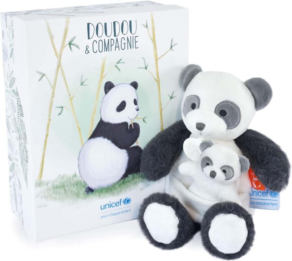 Pluche Panda met Baby - Knuffeldier Duo - Kraamcadeau Geven - Met UNICEF Collectie - 25 cm - Beige