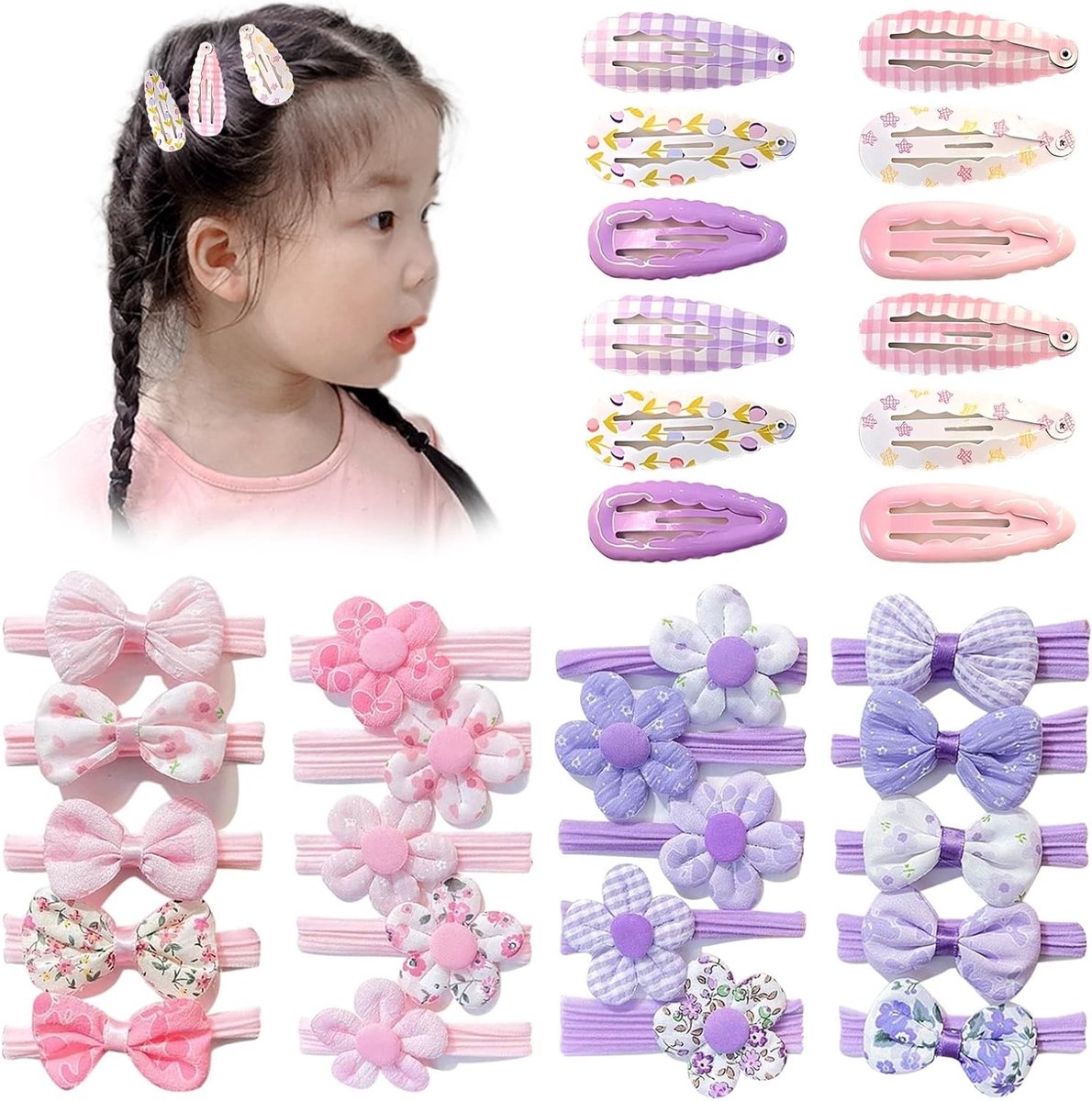 Haaraccessoires voor meisjes: 32 stuks haarspelden en elastiekjes, perfect voor babykinderen en speelse kapsels