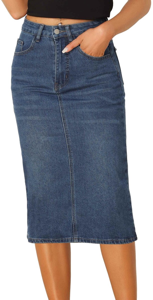 Dailygoods- Jeansrok hoge taille - Midi-stretch denimrok - Dames - Comfortabel - Duurzaam - Trendy ontwerp