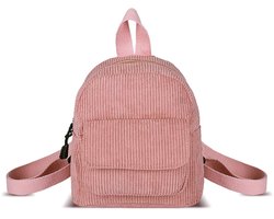 Dailygoods- Damesrugzak Mini - Corduroy/Rugzak - Slijtvast/Polyester - Stijlvol/Klein - Roze/Minimalistisch - Verstelbare Schouderbanden