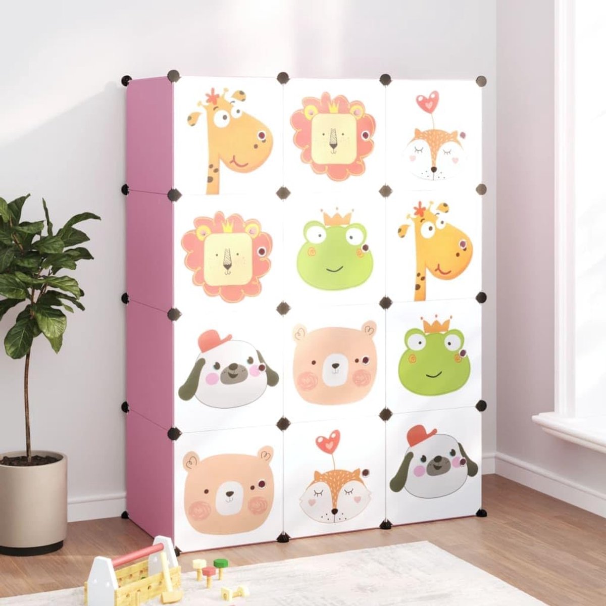 Kinder Opbergkast - Opbergkubus Meubel - Speelgoed Opbergen - 12 Kubus Vakken - 110 x 46.5 x 144 cm - Roze