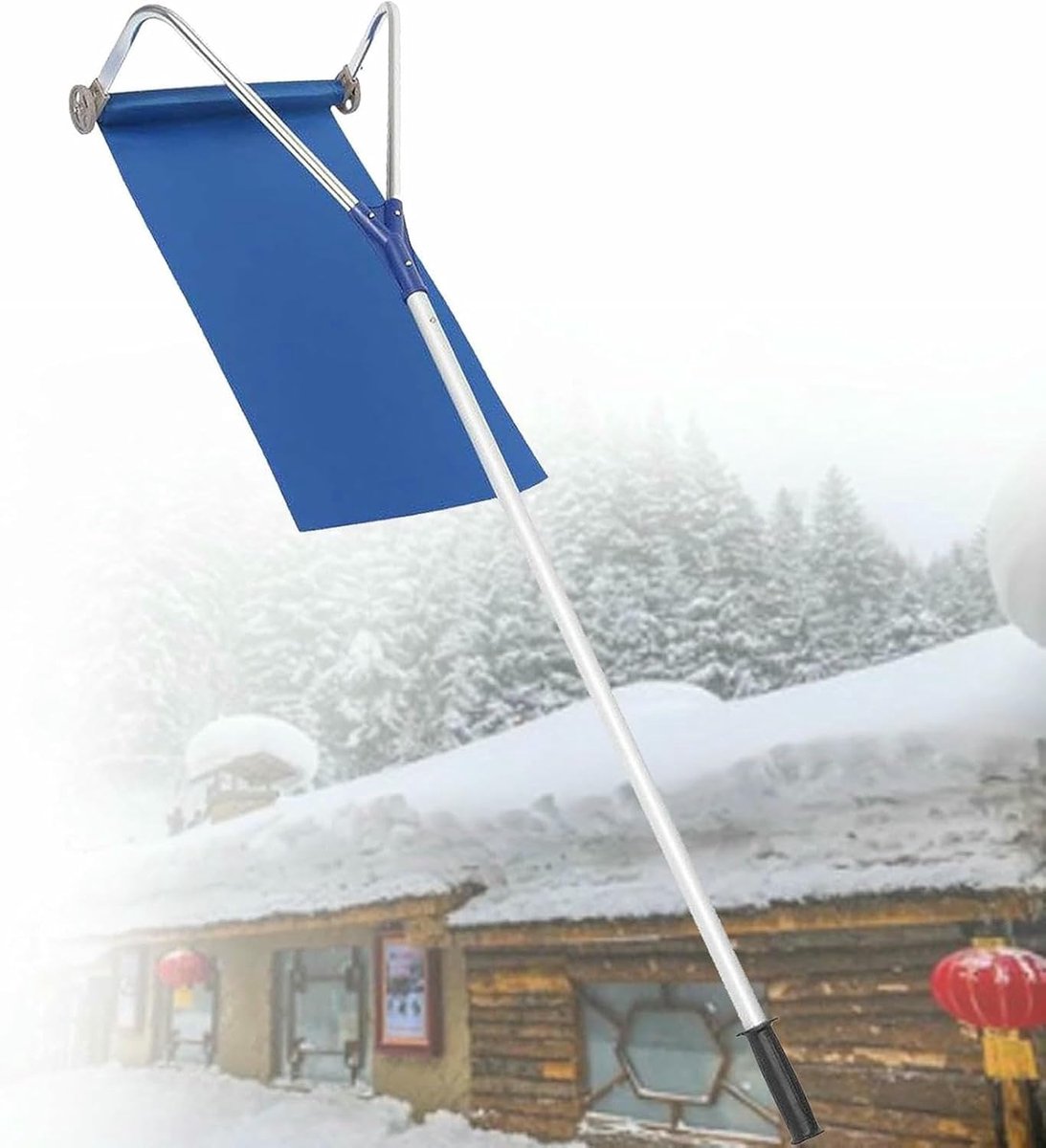 Intrekbare sneeuwhark - Dak sneeuwschuiver - Dak sneeuwvrij - Met wielen - 450 cm werkbreedte - Zilver