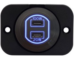 ProRide 12-24V USB C Autolader 2 Poorten Inbouw - 100W+20W - Enkelvoudig Paneel - Blauw - USB-C Stopcontact