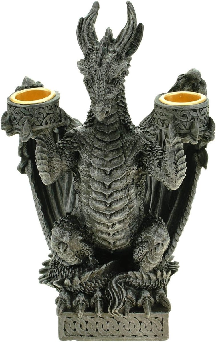 Draak Kandelaar - Kaarsenhouder - Sfeer Creëren - Voor Twee Kaarsen - 20 cm Hoog - Zwart