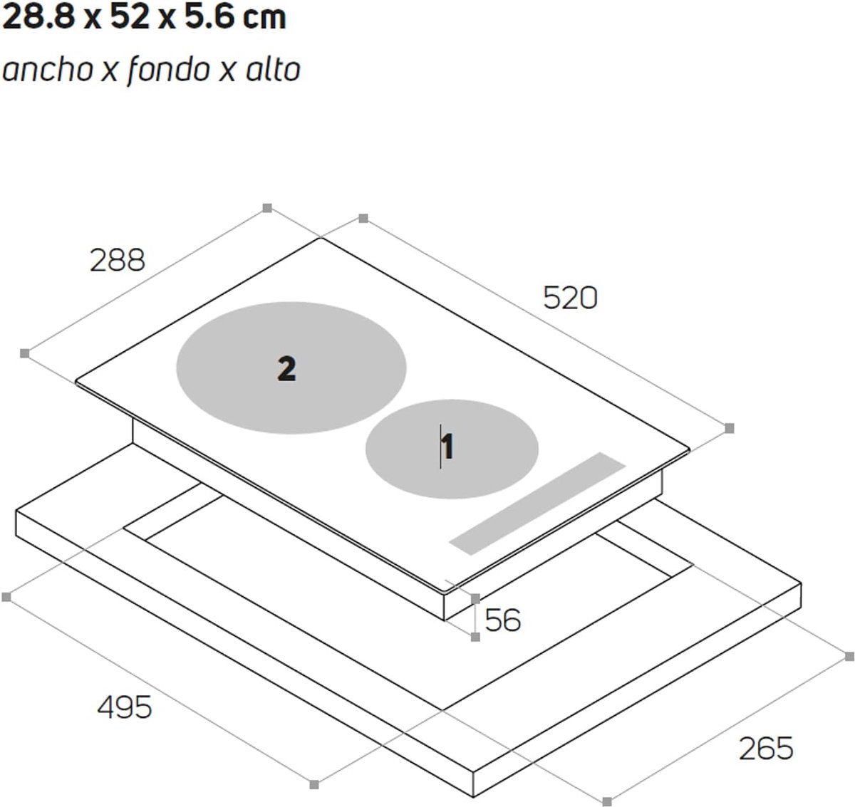 Inductiekookplaat - Elektrische kookplaat - Snel koken - Twee zones boosters - 52 cm breed - Zwart
