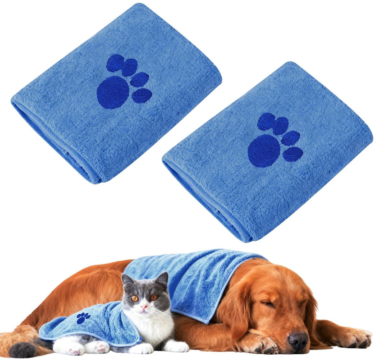 Dailygoods- Hondenhanddoeken Set van 2 - Extra Absorberend - Microvezel - Sneldrogend - 75 x 35 cm - Zachte Textuur - Dierenhanddoeken