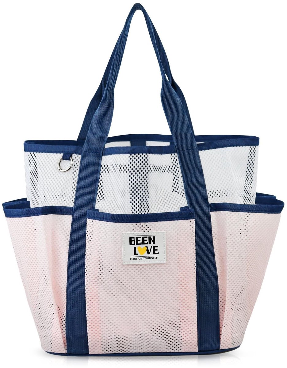 Dailygoods - Strandtas van mesh met 8 vakken, 14 liter, korte handgreep, douchetas, lichtgewicht, draagbare toilettas voor strand, camping, thuisgebruik