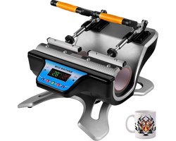 Transferpers Mokken - Warmtepers Dubbel - Mokken Personaliseren - Dubbel Station Efficiëntie - 2x 11oz Elementen - Zwart