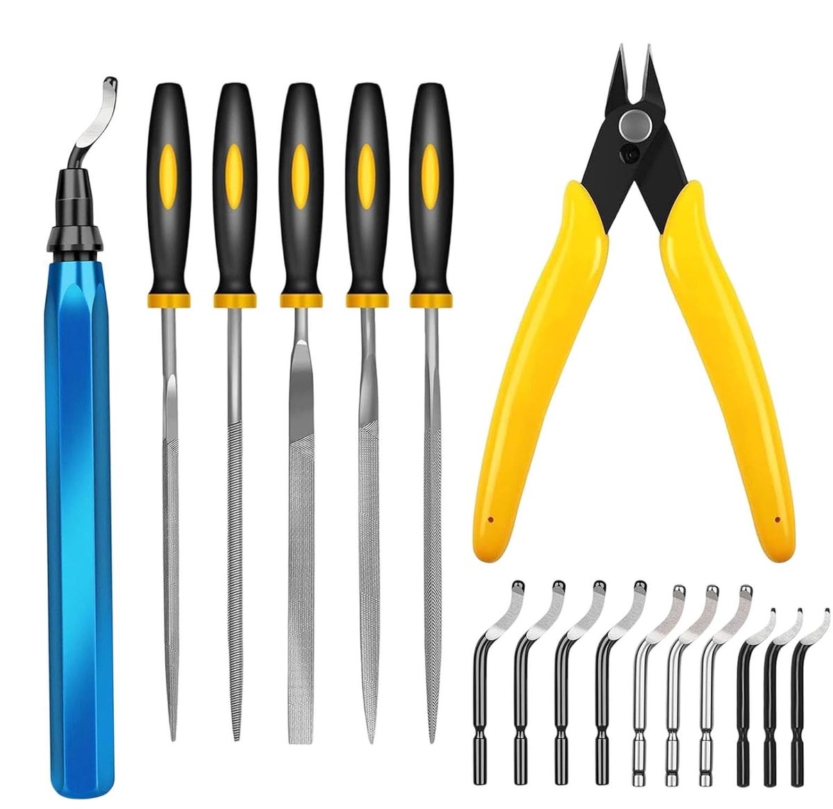 Ontbramerset 3D - Randverfijning Gereedschap - Precisie Afwerking - Koolstofstaal Constructie - 15 cm Lengte - Zilverkleurig