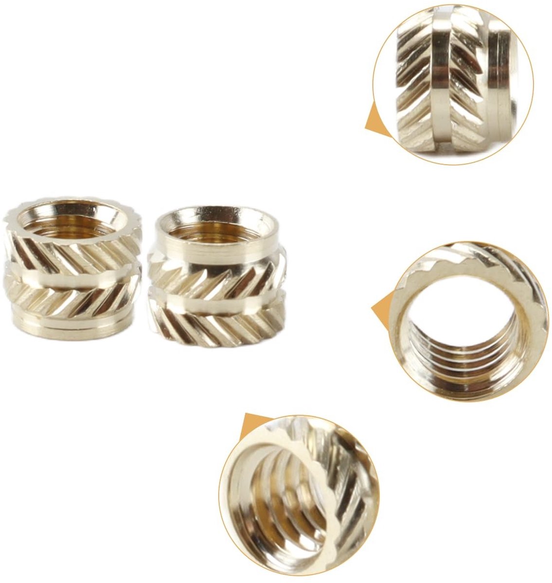 Dailygoods- Schroefdraadinzetstukken 50 Stuks - Gekartelde Moer - Messing - Buitendiameter 8mm - Hoogte 6mm - Corrosiebestendig - Schroefbus