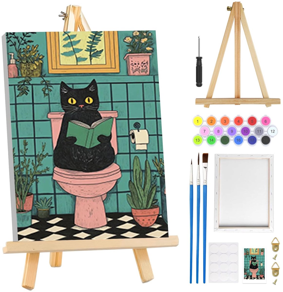 Dailygoods- Schilderen op Nummer - Ingelijst Canvas - Houten Ezel - Acrylverf Set - Doe-het-zelf Kit - Geschikt voor Beginners - Verfset