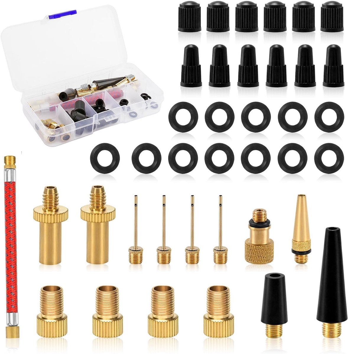 Dailygoods- Fietspompmondstuk 41-delig - Presta/Schrader Ventieladapter - Opblaaspunt - Adapter voor Fietsbanden/Matrassen - Robuust Messing - Corrosiebestendig - Opzetstukken