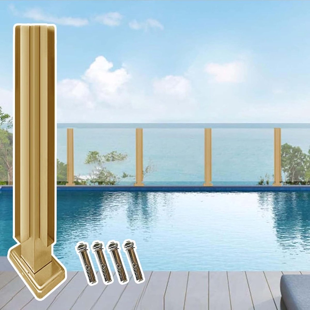 Glazen relingpaal - Balustrade paal - Buitenruimte afzetten - Stevig roestvrij staal - 110 cm - Goud