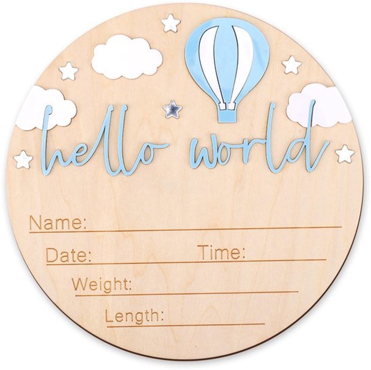 - Baby Aankondigingsbord - Geboorte Aankondigingsbord - Houten Decoratie - 14.3x14.3cm - Welkom Bord - Geschikt voor Jongen en Meisje - Zie...