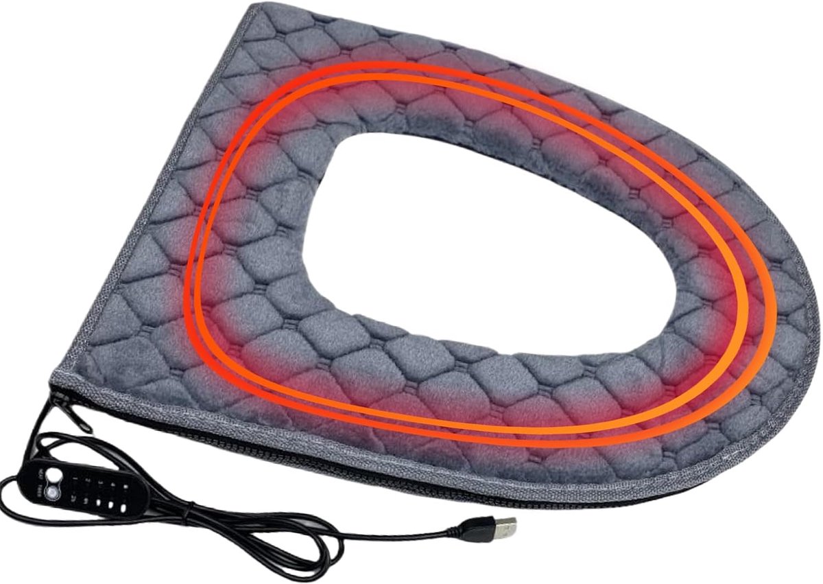Toiletbril Beschermhoes - Verwarmd Kussen - Comfort Bieden - Vijf standen Verwarming - 43x37cm - Grijs