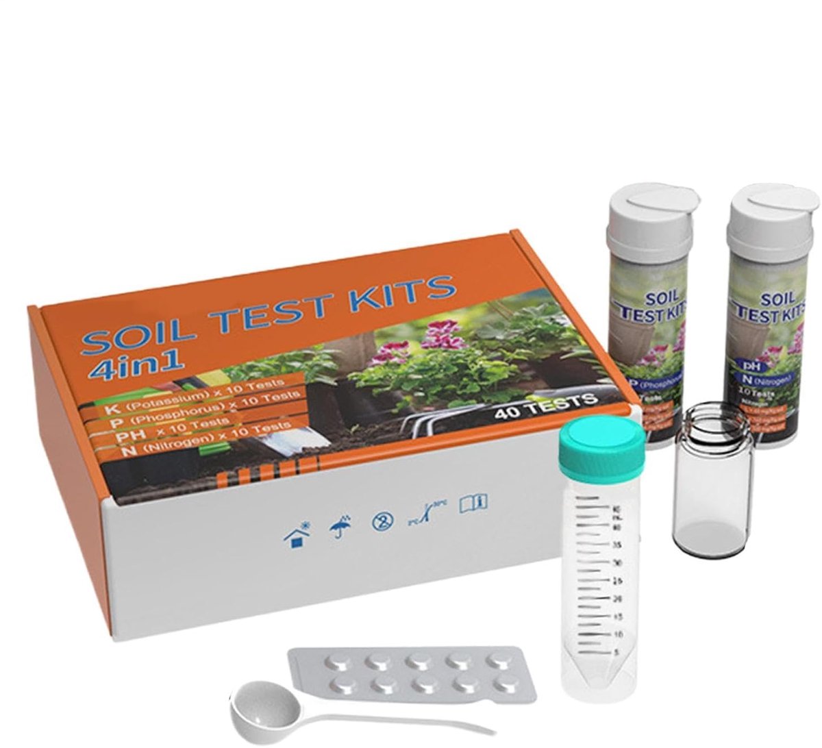 Bodemanalyseset - Voedingsstofmeter - Plantenverzorging - 4-in-1 analyse - 40 tests - Multicolor