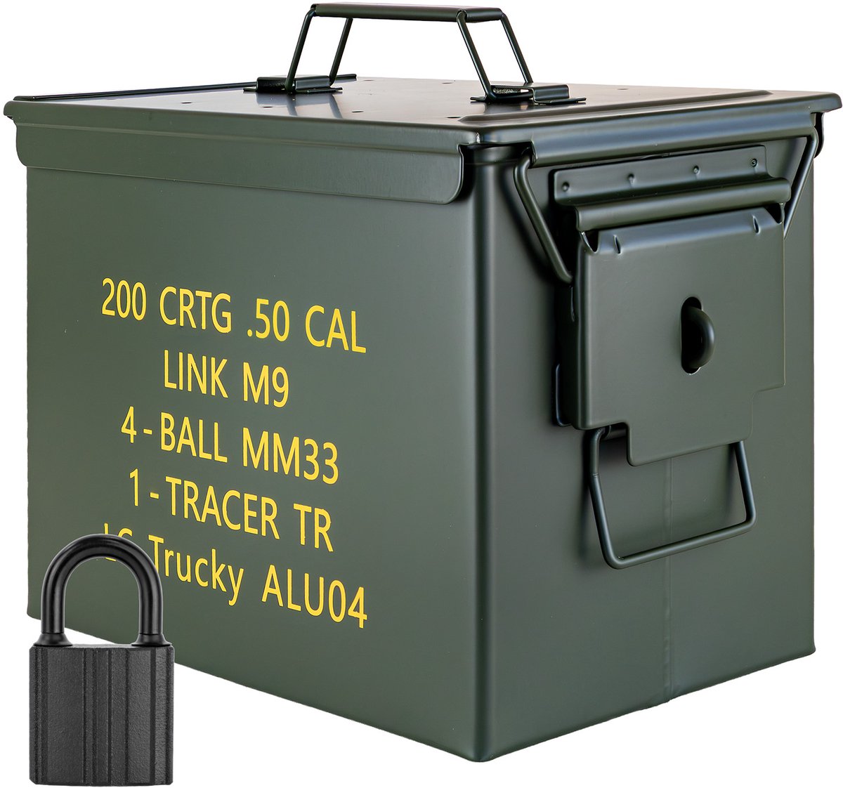 Trucky Munitiekist met slot – Metalen munitiekist, opbergkist met deksel – 33 x 19 x 23 cm – Metaal – Legergroen