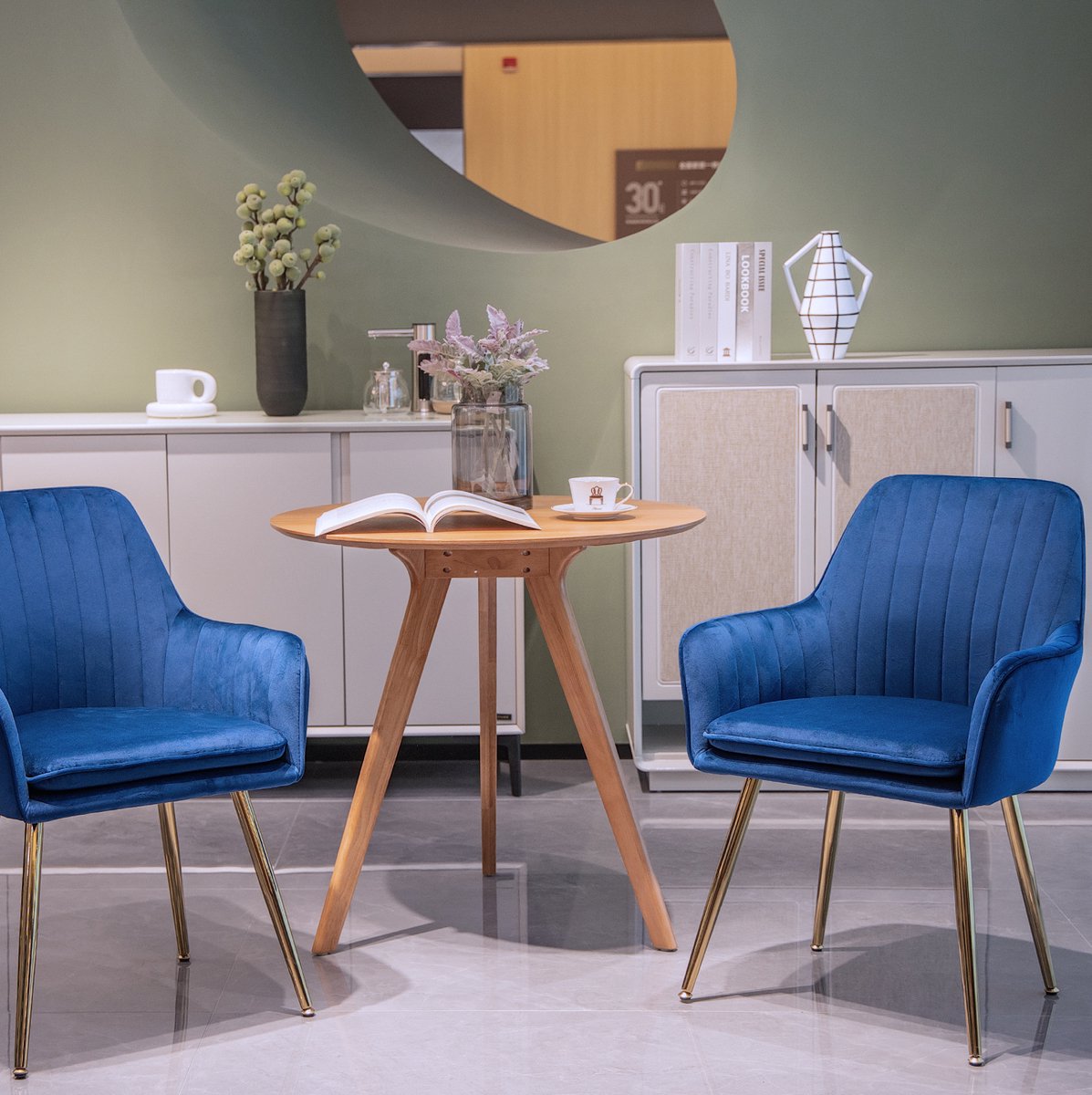 FloraGrace Eetkamerstoel Set van 2 - Met Armleuningen en Gequilte Zitting - Voor Eetkamer, Keuken en Woonkamer - Metaal - Blauw