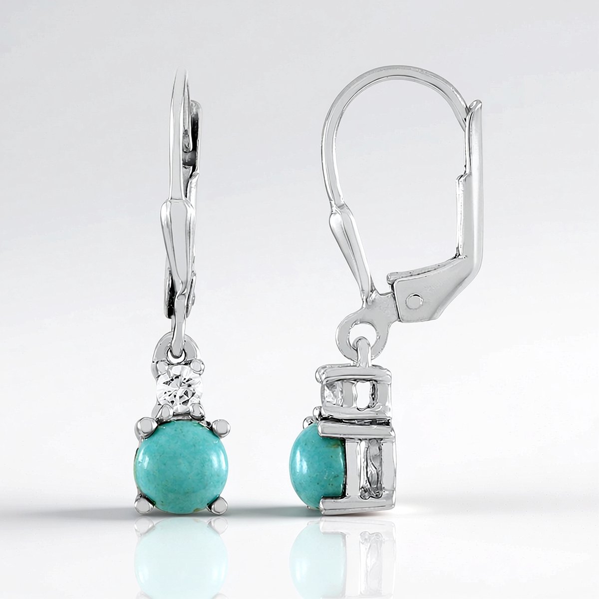 Cavill - Mexicaanse Turkoois Oorbellen 0,928 ct en Zirkoon 0,181 ct - 925 Sterling Zilver Platina Geplateerd - Elegant Leverback