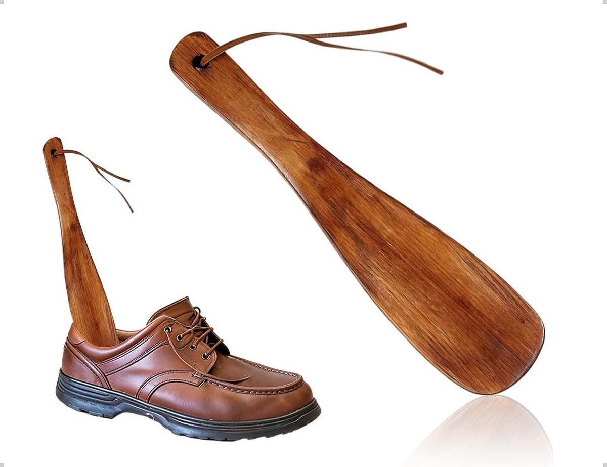 Robuuste en gladde houten schoenlepel met koord - Ideaal voor dagelijks gebruik, reizen en senioren (19 cm)