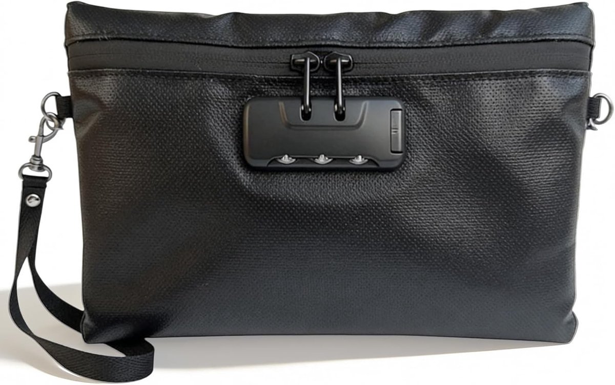 Geuroverlatende tas met combinatie slot, waterdichte geldcassette, brandveilige documententas van 25 x 17 cm, met rits en vakken voor geld en paspoort, ideaal voor veilig reizen en opbergen.