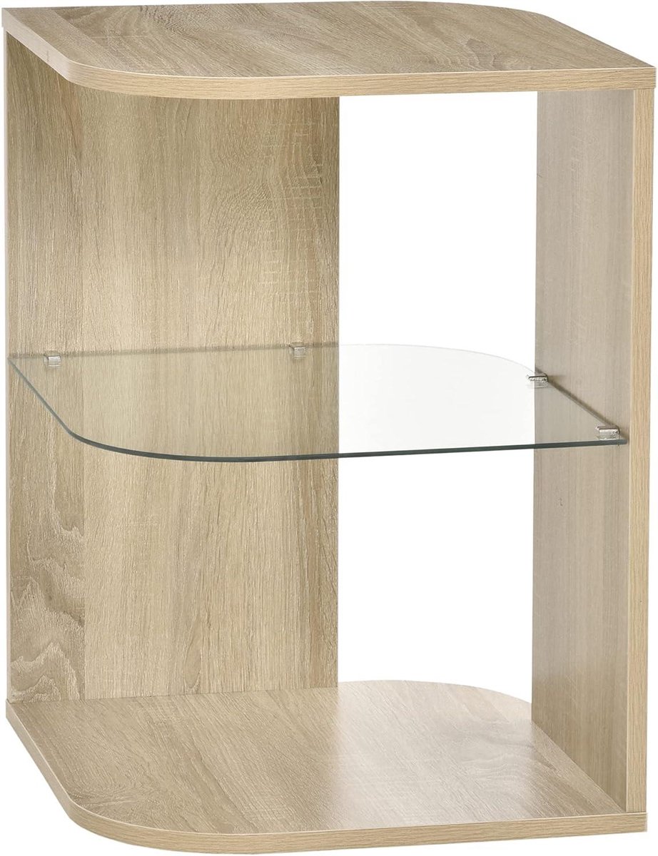 Bijzettafel - Hoektafel Telefoonstandaard - Woonkamer Decoratie - Gehard Glas en Hout - 40 x 40 x 56 cm