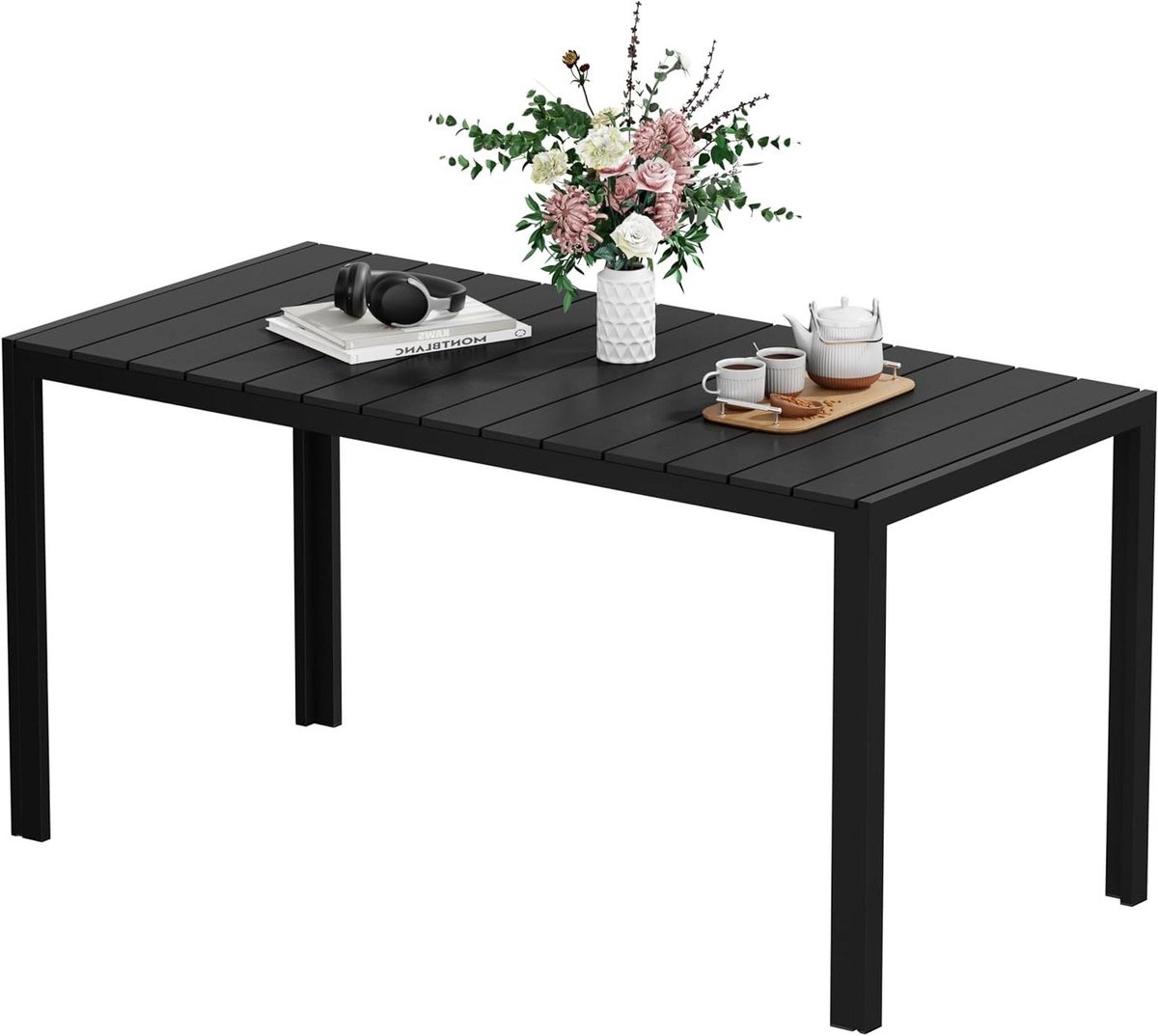 Tuintafel - Terrastafel Balkontafel - Buiten Eten - Weerbestendig WPC - 150 x 80 cm - Zwart