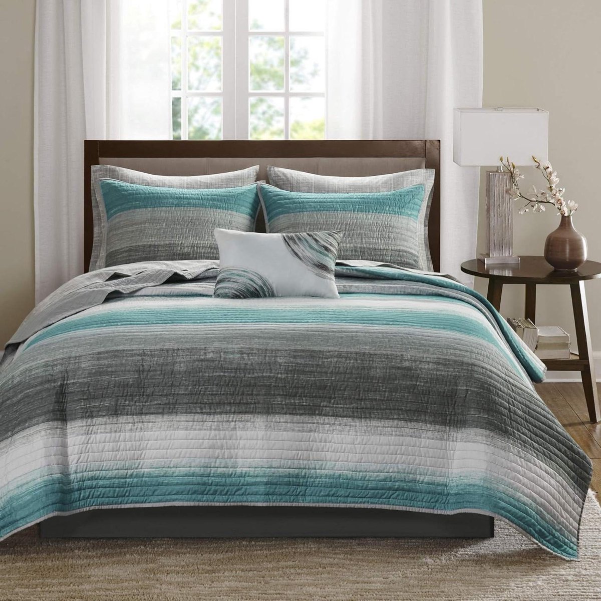 Dekbed Set - Laken Set Kussensloop - Slaapkamer Decoratie - Aquarel Streep Design - 8 Deli