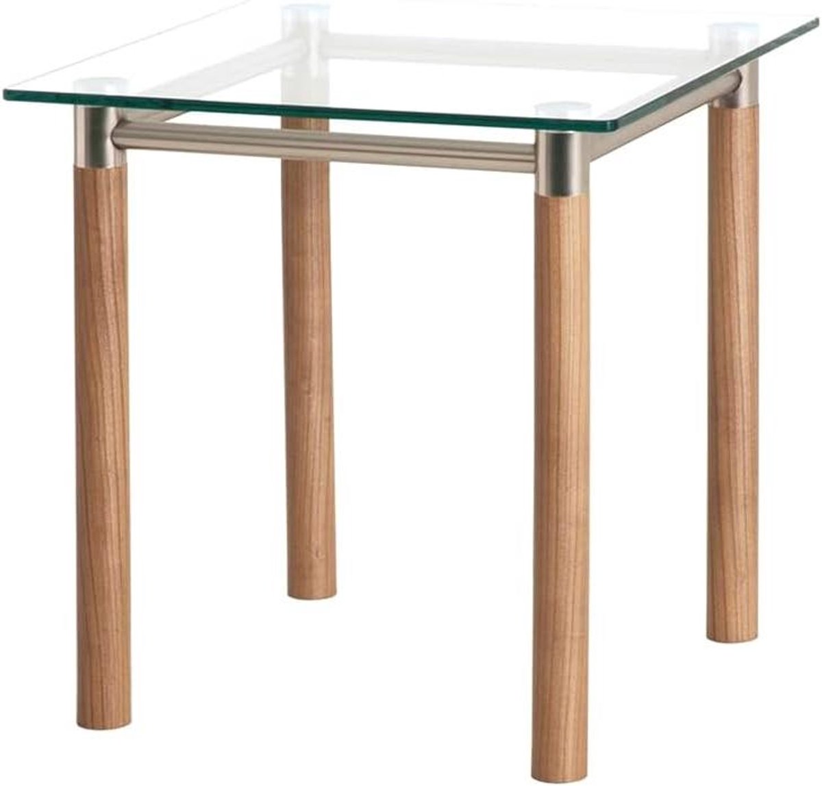Bijzettafel Metaal - Salontafel Hoektafel - Woonkamer Decoratie - Transparant Veiligheidsglas - 42 x 42 x 43 cm - Zilver