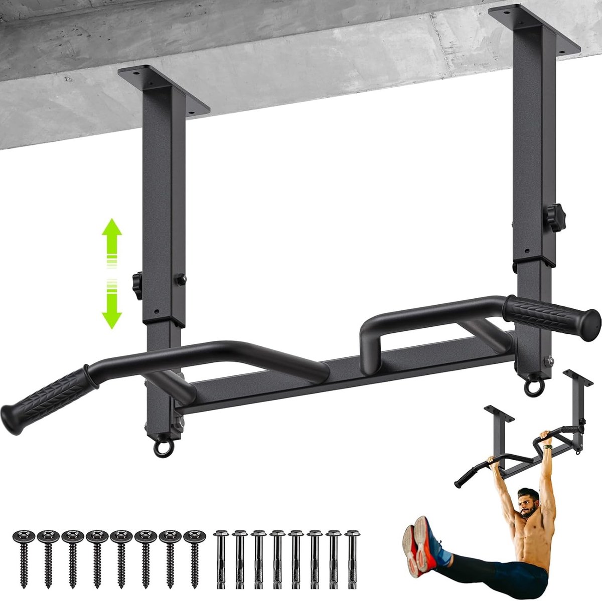 Verstelbare muurbeugel voor optrekken, plafondmontage, multifunctionele handgrepen, robuuste stalen constructie voor krachttraining en fitness