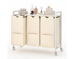 Wasmand met Wielen 3 Laden - Witte Verrijdbare Wasgoed Sorteerder voor Badkamer en Slaapkamer - Stijlvolle Vuilwasser Opbergkast - Thuis Organizer 84x30x77 cm