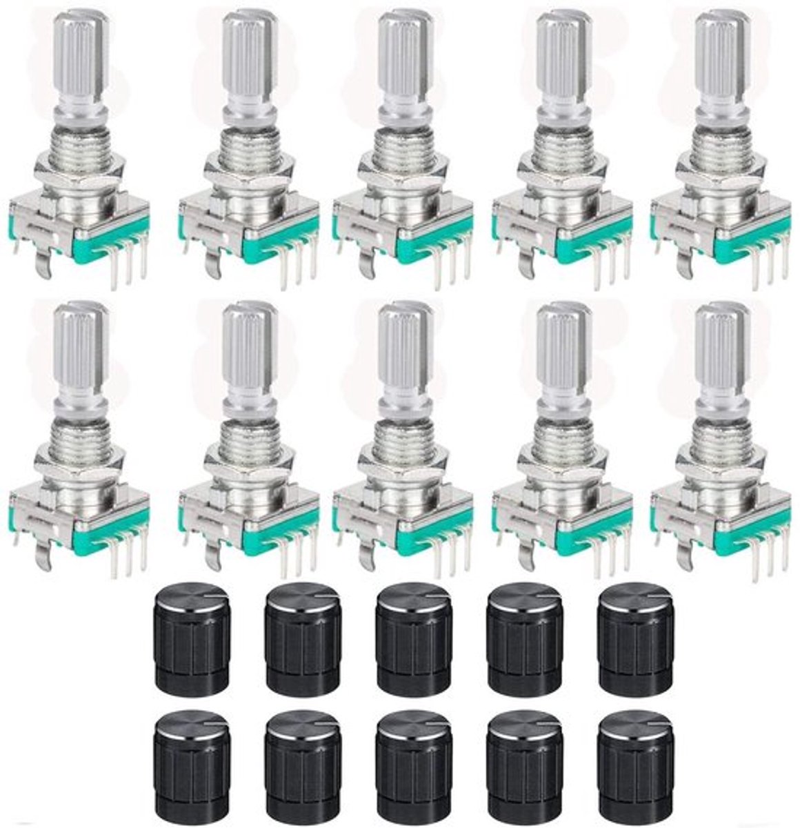 10 set 360 graden roterende coder 5-pins EC11 audio digitale potentiometer roterende encoder module met schakelaar en draaiknop voor auto-elektronica multimedia-audio.