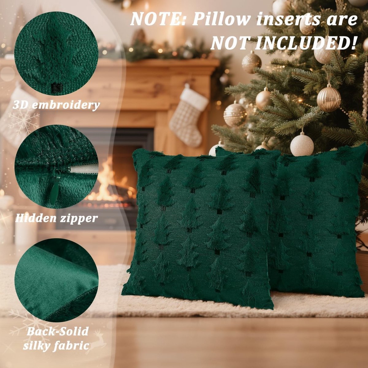 Kerstkussenhoezen 50x50cm Set van 2 Zachte Pluche Neppels voor Kerstboomdecoratie en Winterse Feestdagen Groen