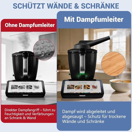 Siliconen stoomemmer met reinigingsborstel voor Thermomix TM7 - Stoomomleiding, stoomafvoer en bescherming voor hangkasten, zwart — afbeelding 4