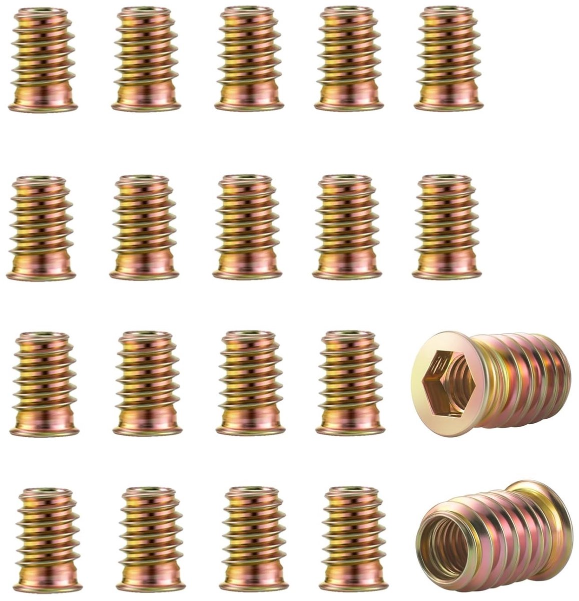 Set van 40 M6 x 10 mm Draad-Invoegstukken voor Hout, Gegalvaniseerde Schroefmoeren en Draadbusjes voor Meubels, Ideaal voor Verbetering en Reparatie van Houten Constructies