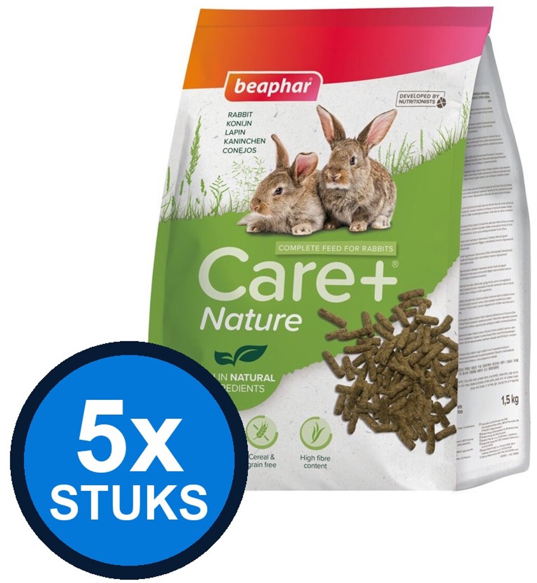 5x Beaphar - Care+ nature konijn 1,5kg - Knaagdierenvoer - 1.5 kg