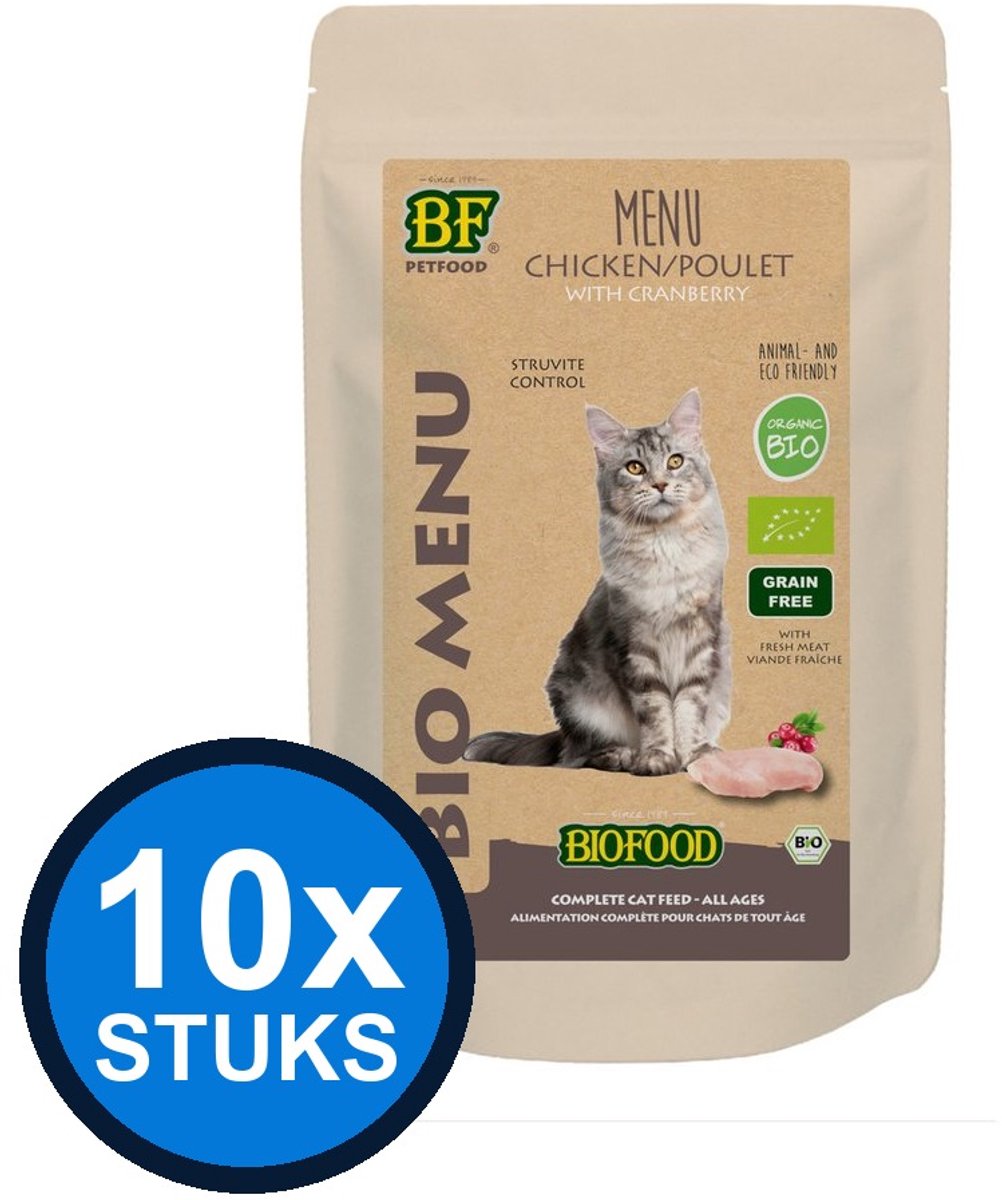 BF Petfood Biofood - Organic kat kip menu pouch 100gr - Kattenvoer Natvoer - 100 g