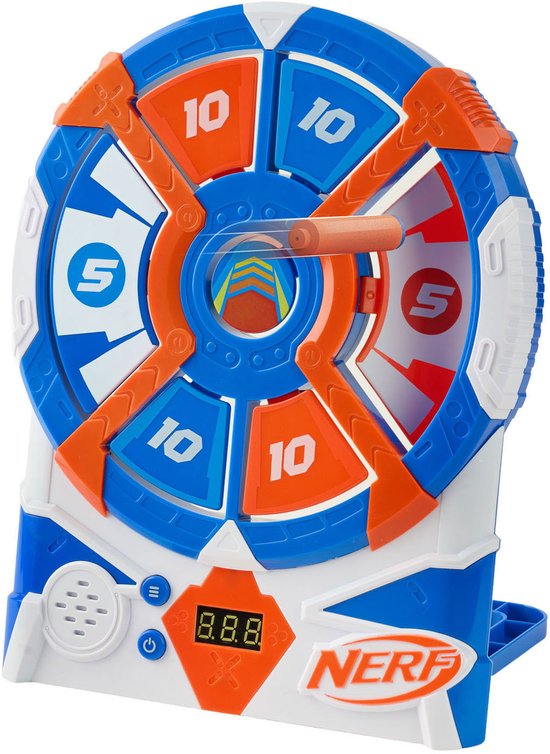 Nerf Bullseye Electronic Target met blauwe, witte en oranje score-secties.
