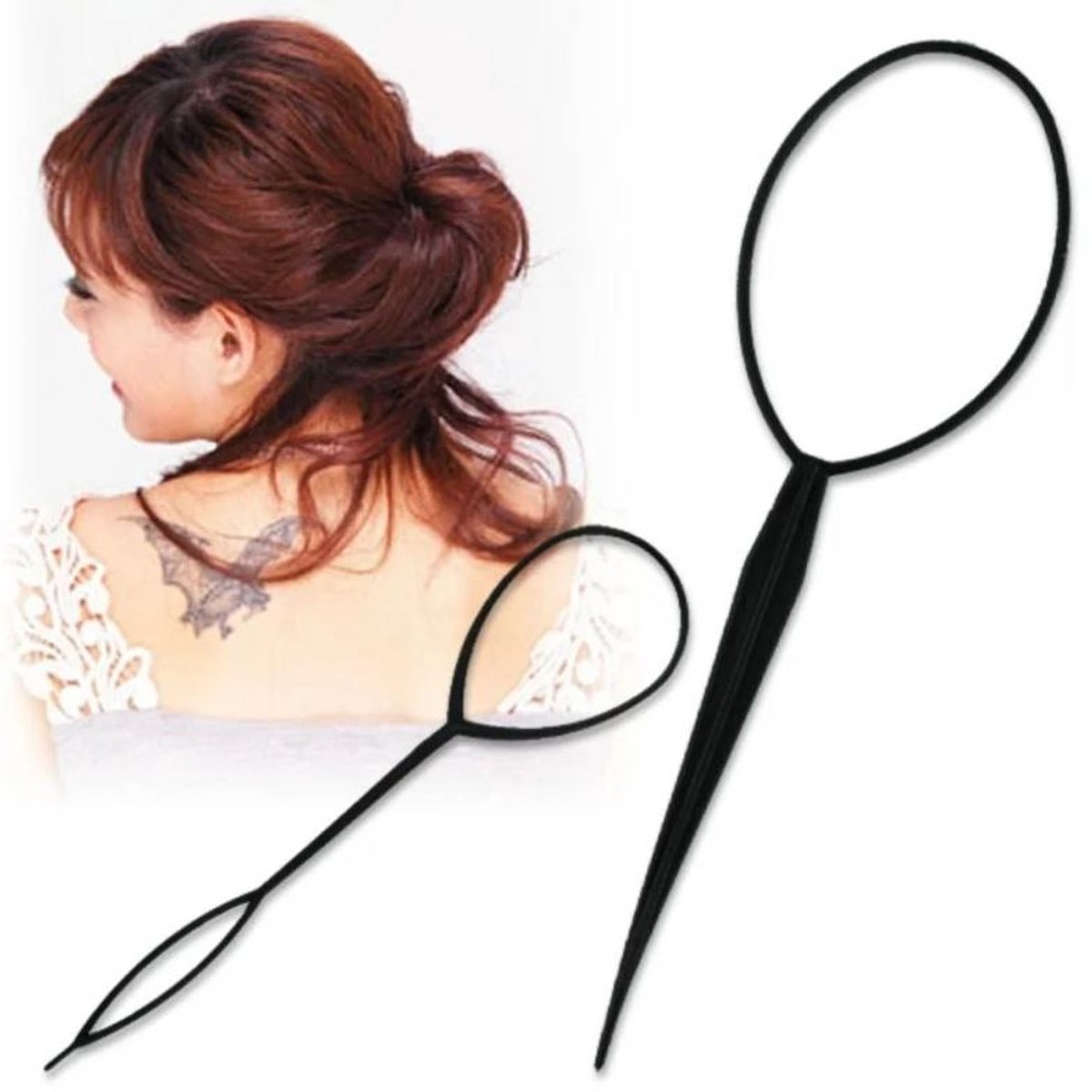 2x Haarlussen - Haarstyling set Haar tool - Vlecht hulpstuk - Hair loop tool - Topsy tail - Kunststof - Zwart - Jonyx