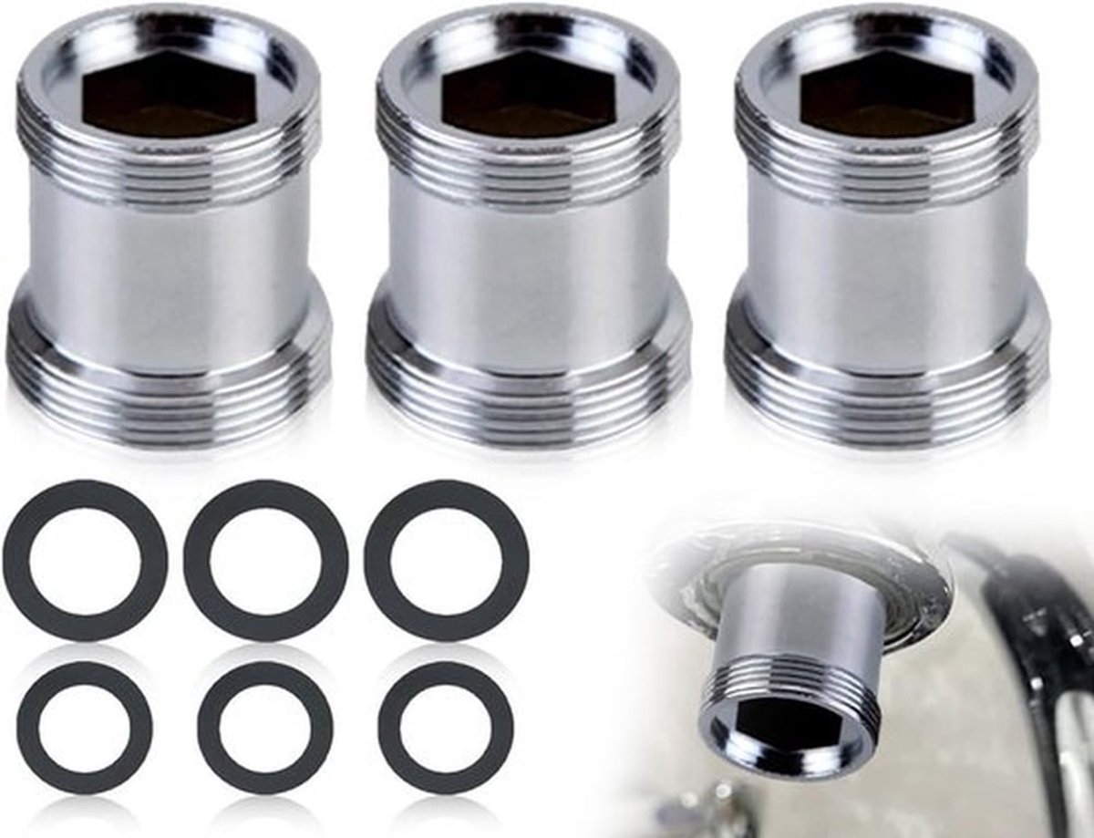 Set van 3 kraanadapters met buitendraad M22 naar M24 inclusief rubberen afdichtingen, idea