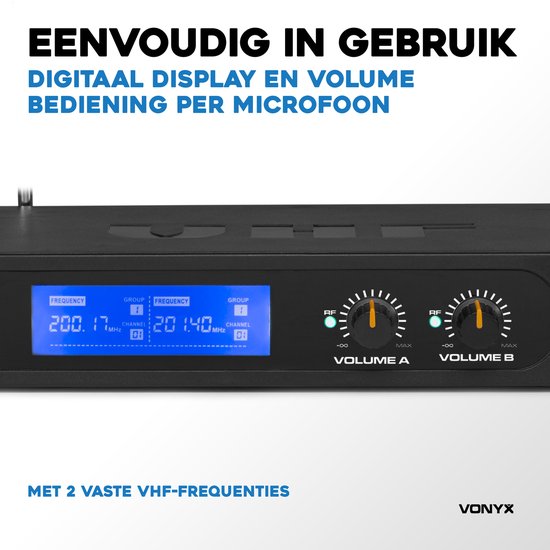 Draadloze microfoonset - Vonyx WM522 draadloze VHF microfoonset met 2 handmicrofoons — afbeelding 5