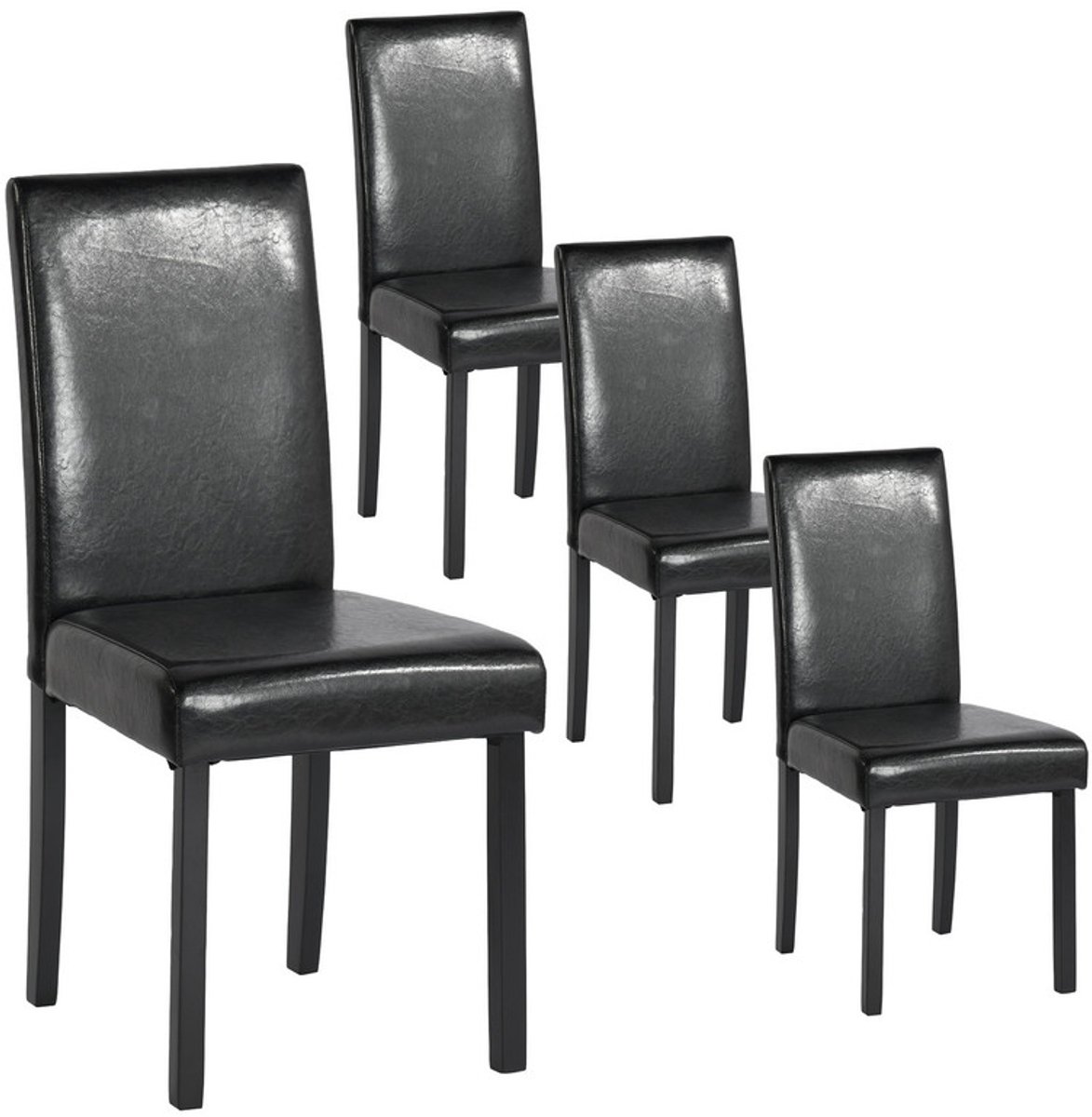 EGGREE set van 4 Eetkamerstoelen - zwart kunstleer - gestoffeerde stoelen met dikke zitting en rugleuning - stevige poten van rubberhout - 43,5 x 56 x 92 cm - modern design voor eetkamer en keuken
