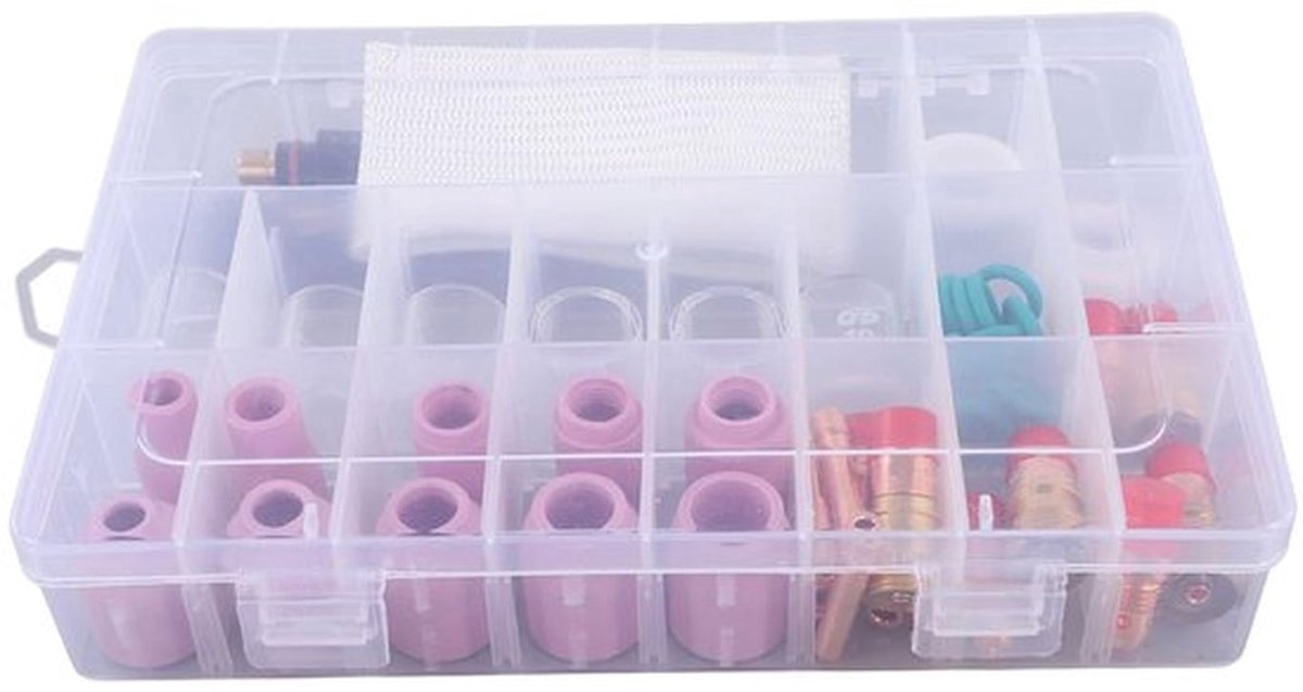 Tig-lastoortsaccessoires 18 Wp17 voor Pistooluitrusting voor Pistoolset Mondstuklassen voor Pistoolglas voor Houder Keramische Connector 26 Kit 56-delige Posterstandaard
