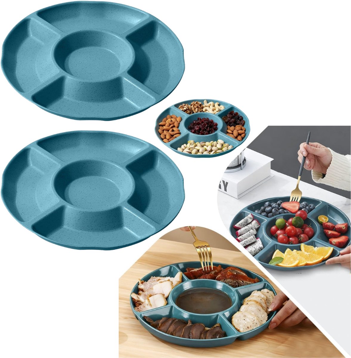 CLGP® Serveerschaal met Vakjes - Serveerschaal - Tapasschaal -Rustige blauwe snackbord
