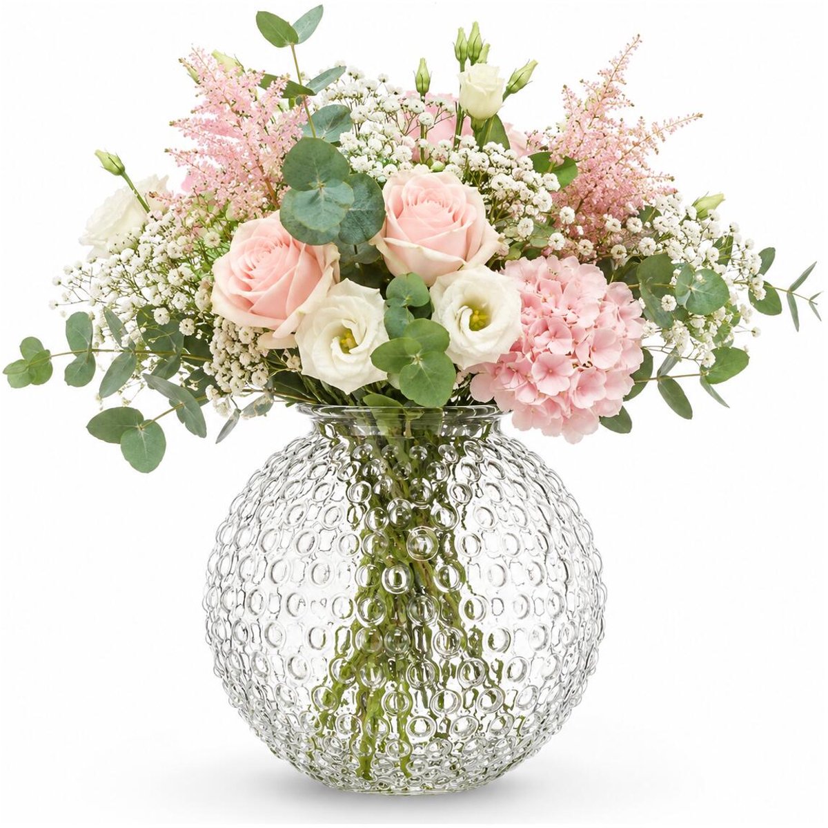Home & Styling bloemenvaas Charleville - BOL-vorm - bewerkt glas - D26 x H27 cm - rond - steelbloemetjes of klein boeketje