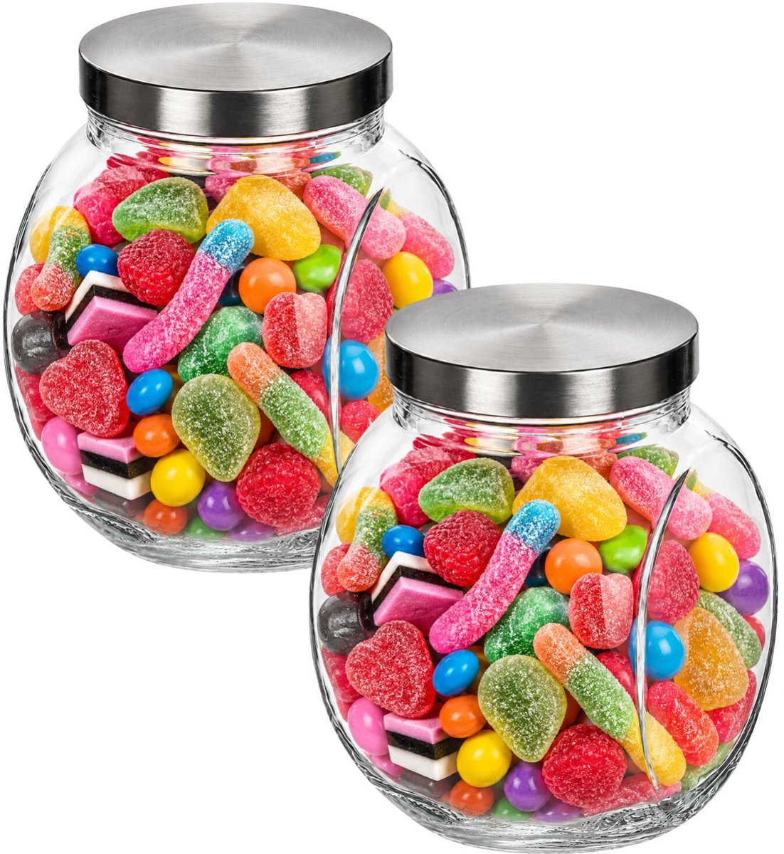Alessandro Voorraadpot met deksel - 2x - glas - 16 x 16 cm - 1.4L - snoeppot - voedsel bewaren - koektrommel