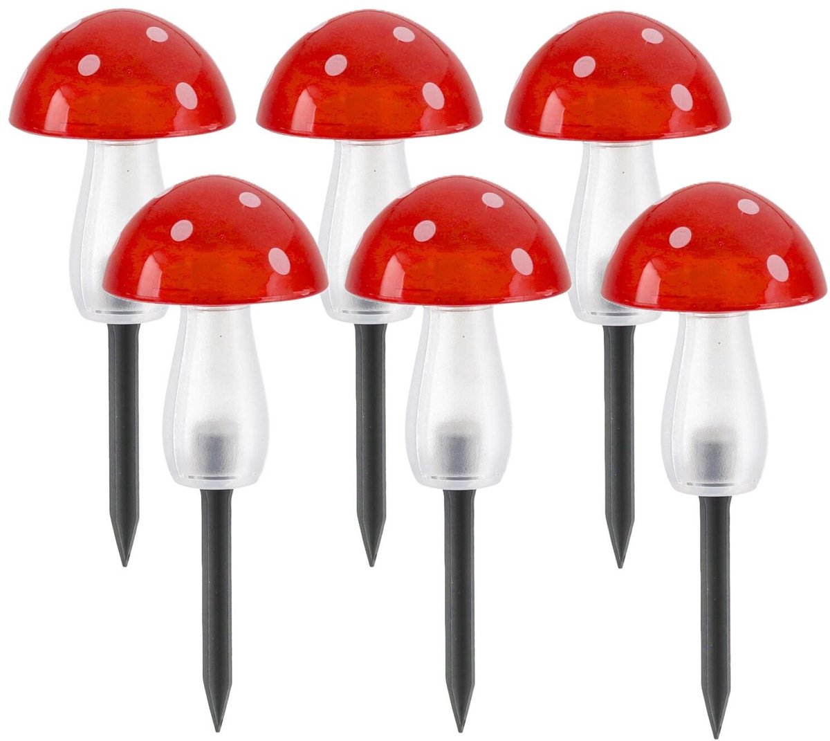 Cepewa tuinlamp paddenstoel - 6x - solar - H20 cm - incl grondpen - aan/uit schakelaar