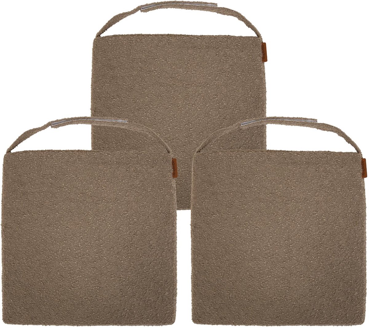Hespiride stoelkussen Sofia - 3x - 40 x 40 x 4 cm - taupe - boucle - binnen/buiten