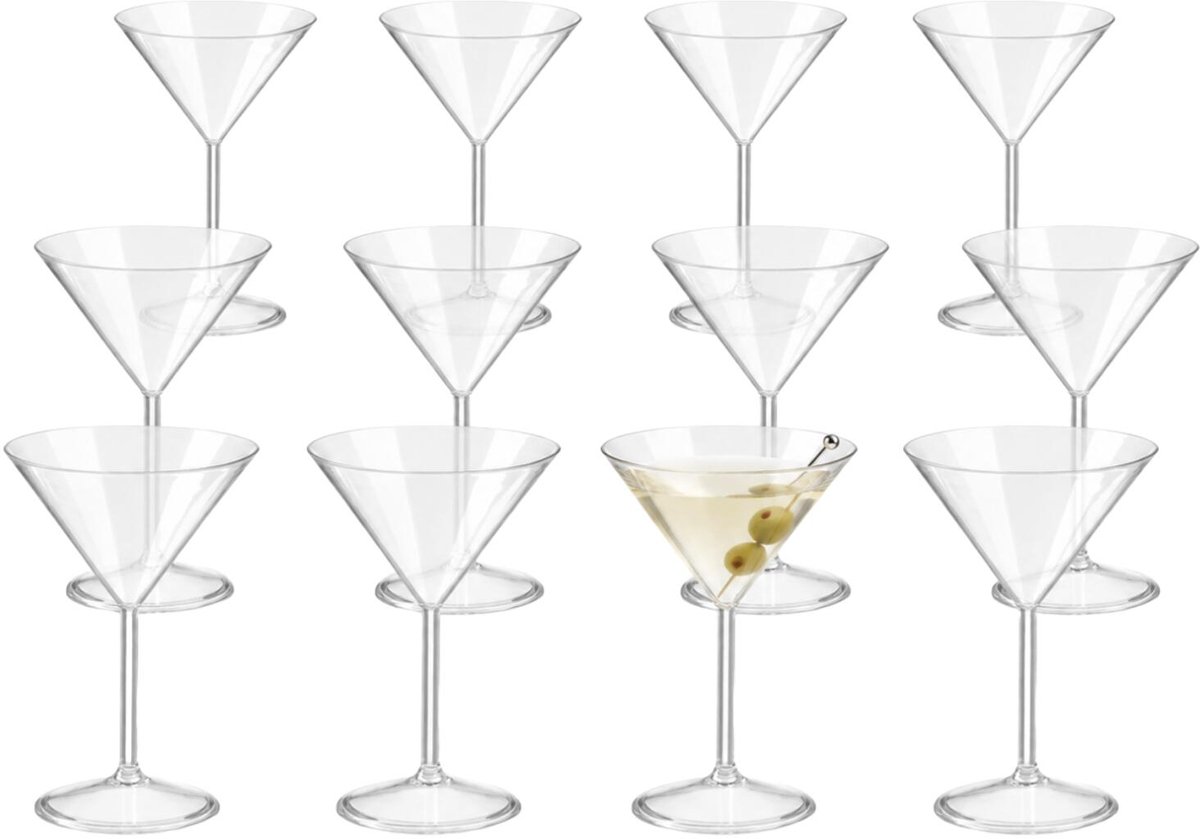 Leknes martiniglazen - 12x - 26 cl - kunststof - onbreekbaar/herbruikbaar - cocktailglazen